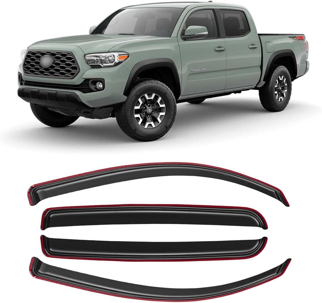 in-Channel Window Rain Guards for 2016-2023 Toyota Tacoma Double Cab/Crew Cab, Window Visor Guard Vent Wind Shade Deflector Rain Shield Protector Sun Visor,Outside-Mount, 4 Pieces, 4 Full-Size Door
