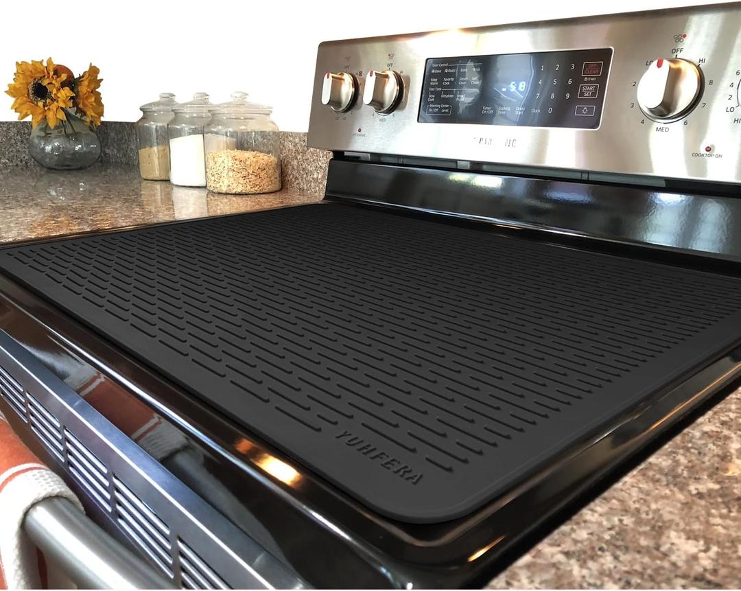 YUHFERA Stove Top Cover for Electric Stove - Silicone Stove Mat for Glass Top, Glass Cooktop Protector For Kitchen,Multi-functional Oven Covers for Electric Stove (Black,28 x 20)