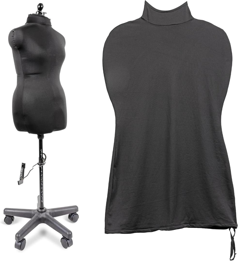 Dritz Dress Form Cover, Small, Black, 100% Polyester 4-Way Stretch Fabric, Protects and Fits Adjustable Dress Forms and Sewing Mannequins, Smooth Surface for Draping and Tailoring