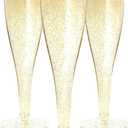 Prestee 24 Plastic Champagne Flutes - Gold Champagne Flutes Plastic - Gold Disposable Mimosa Flute - Party Supplies - Disposable Cocktail Glasses - Mimosa Bar, Wedding, Shower Party (24 Count (Pack of 1))
