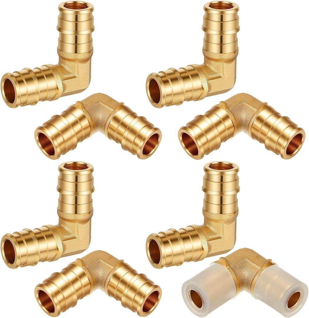 8 Pcs 1/2 Inch Pex A Expansion Fittings 1/2"x 1/2" 90 Degree Elbow Brass Fittings Pex Crimp Tool for Tubing Pipe Connection, ASTM F1960