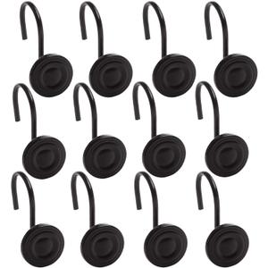 BINO | Shower Curtain Hooks - Matte Black - Set of 12 | Hooks Shower Curtain | Shower Curtain Rings Hooks | Rust Proof Shower Curtain Hooks | Bathroom Shower Hooks for Curtain | Bathroom Essentials