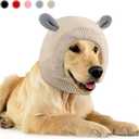 Quiet Ears for Dogs, Neck 14.96 Inch, Dog Ear Muffs Noise Protection Knitted Head Wrap Pet Hats for Medium to Large Pets(Beige)