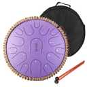 Steel Tongue Drum 12 Inches 15 Notes Musical Instruments, D Major Percussion Instrument with Soft Bag, Music Book and 2 Mallets for Meditation (Purple)