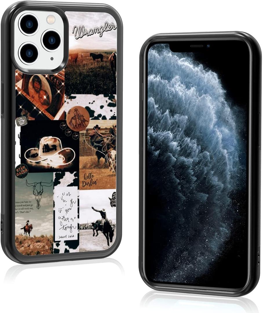 Cool Cowboy Cowgirl Horse Phone Case, Hippie Western Phone 11 Pro Case, Non-Slip Design and Shock Absorption, Soft Silica Gel Frame Support Country Phone Case for Teen Girls, Boys, Women and Men