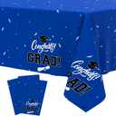 Tbsone Graduation Tablecloth 2026, 3 Pack Disposable Plastic Table Covers 54" x 108", Congrats Grad Party Supplies for College & High School Graduation (Blue)