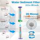 20 Micron 20-Inch Whole House Water Filter Replacement Cartridge, Pleated Sediment Water Filters 2.5" x 20" for Well Water, Compatible with ECP20-20, 255487-43, SPC-25-2020, 1 Pack