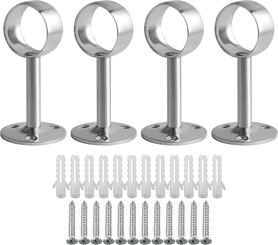 Alise 32mm Dia Curtain Rod Holder Bracket with Adjusting Set Screw,Black Closet Rod Holders Wall Mount,Stainless Steel Curtain Ceiling Mount Curved Rod Flange Holder Brackets for Shower Curtain,4 Pcs (Fit 1.26" Rod Dia)