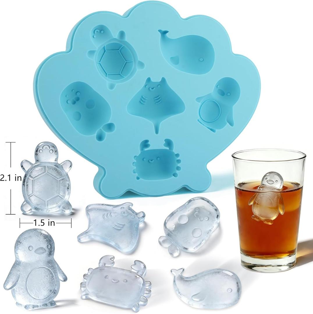 2 x Fu Store Ice Cube Tray Silicone Ice Cube Trays with Cute Marine Life Shapes, Small