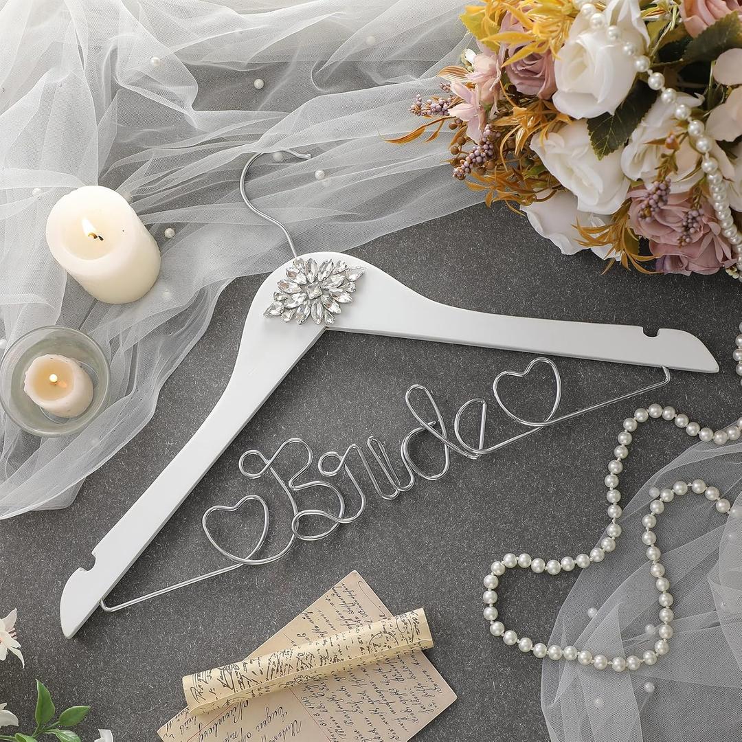 Honeydak Mrs. Wedding Dress Hanger for Bride to Be,Elegant Bridal Hanger for Brides Gowns, Bridal Party Shower Gift,Wedding Gift(White,Rhinestone)