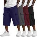 August Alley 4 Pack Mens' Capri Shorts Big and Tall Cargo Baggy Sweat Shorts Below Knee 3/4 Pants with Pockets, 3XL