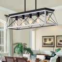 5-Light Pendant Lights Fixture, Farmhouse Chandeliers for Dining Room, Rustic Island Lights for Kitchen, Rectangular Chandelier Rustic Farmhouse Light Fxiture (White)