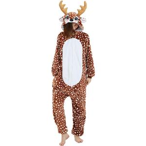Reindeer Costume Deer Onesie for Adult Women Men Halloween Pajama (Brown)