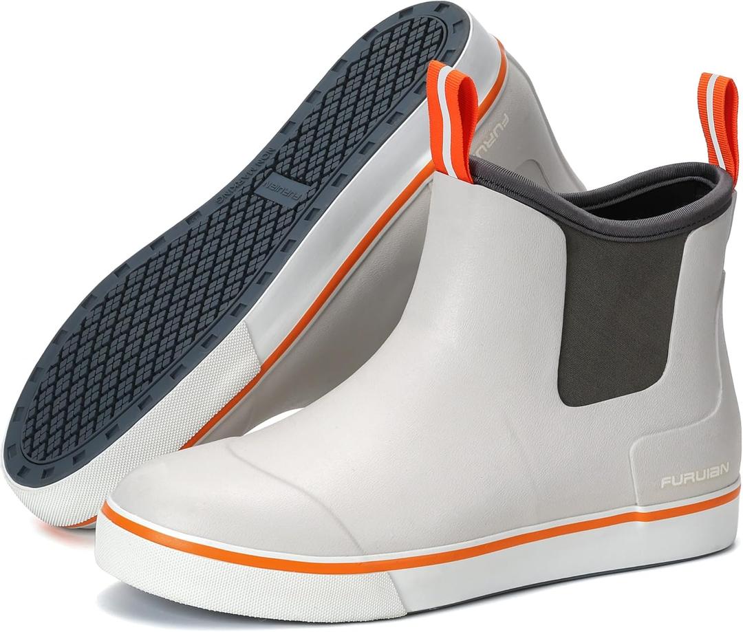 Furuian Women's Deck Boots Ankle Rain Boots Fishing Boots Rubber Waterproof Slip-Resistant Outdoor Work Shoes (11, Grey)