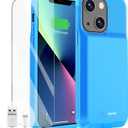 GIN FOXI Battery Case for iPhone 13/13 Pro/14/14 Pro, Charging Case 7000mAh Rechargeable Ultra-Slim Anti-Fall Protection Extended Charger Cover for iPhone 14/14Pro/13/13 Pro Battery Case 6.1" (Blue)