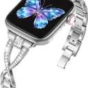 Odbeai Stylish Diamond Metal Band Compatible with Apple Watch Bands for Women 40mm 38mm 41mm 42mm 44mm 45mm 46mm 49mm,Cute Dressy X-Shaped Silver Bracelet for iWatch Bands Series SE 11 10 9-1 Ultra