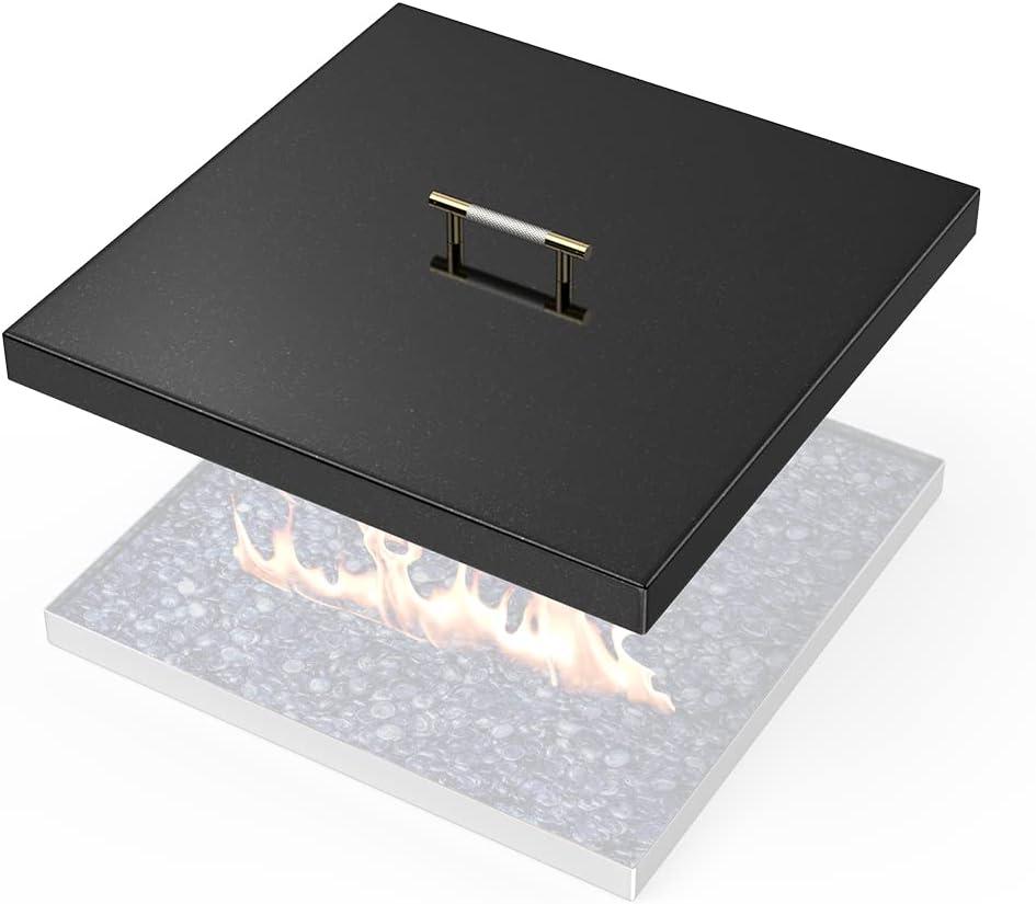 AJinTeby Fire Pit Lid Fits 18" Square Burner Pan, 21" x 21" Upgrade Porcelain Steel Fire Pit Burner Cover, Fire Pit Cover Rectangular Burner Pan