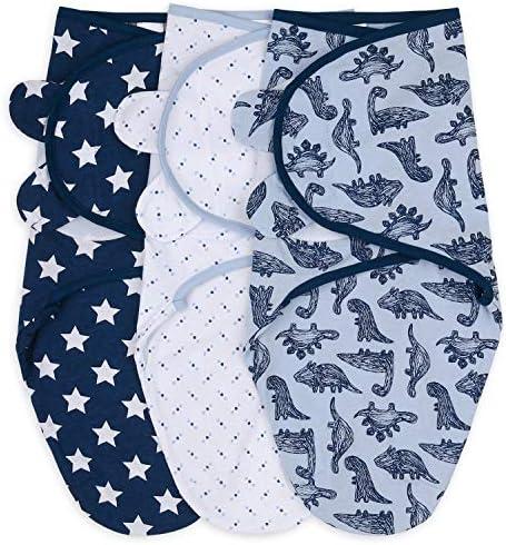 The Peanutshell Baby Swaddle Blankets Set of 3 - Baby Boy Sleep Sack for Newborn, Newborns Sack 0-3, 3-6 Month Swaddles, Soft & Breathable Cotton - Blue Dinosaur (M/L)