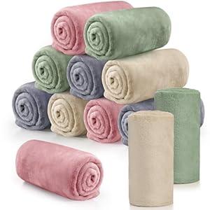 Tinideya 12 Pcs Flannel Fleece Throw Blanket Bulk 50 x 60 Inch Soft Fleece Blanket Warm Throw Blanket Coral Blankets for Couch Sofa Home Wedding Gifts Season (Retro Color)