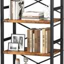 Homeiju Bookshelf, 4 Tier Small Bookcase, Organizers and Storage, Metal Small Bookcase, Rustic Book Shelf Organization and Storage for Living Room, Bedroom, and Home Office(Rustic Brown)