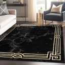 Well Woven Lezlee Abstract Modern 3'11" x 5'3" Area Rug Black Gold Marble Border - for Entryway, Office, Accent 