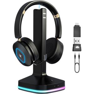 Earbay Wireless Headset with Mic for Work, Dual-Mode Bluetooth 6.0 & 2.4G Dongle, AI ENC Noise Cancelling Bluetooth Headset, Wireless Headphones RGB/HUB Base for Meeting/Office/PC/Phone/Teams/Zoom