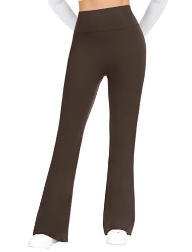 FireSwan Flare Leggings for Women High Waisted Seamless Yoga Pants with Tummy Control Bootcut Bell Bottoms Leggings Brown, XL