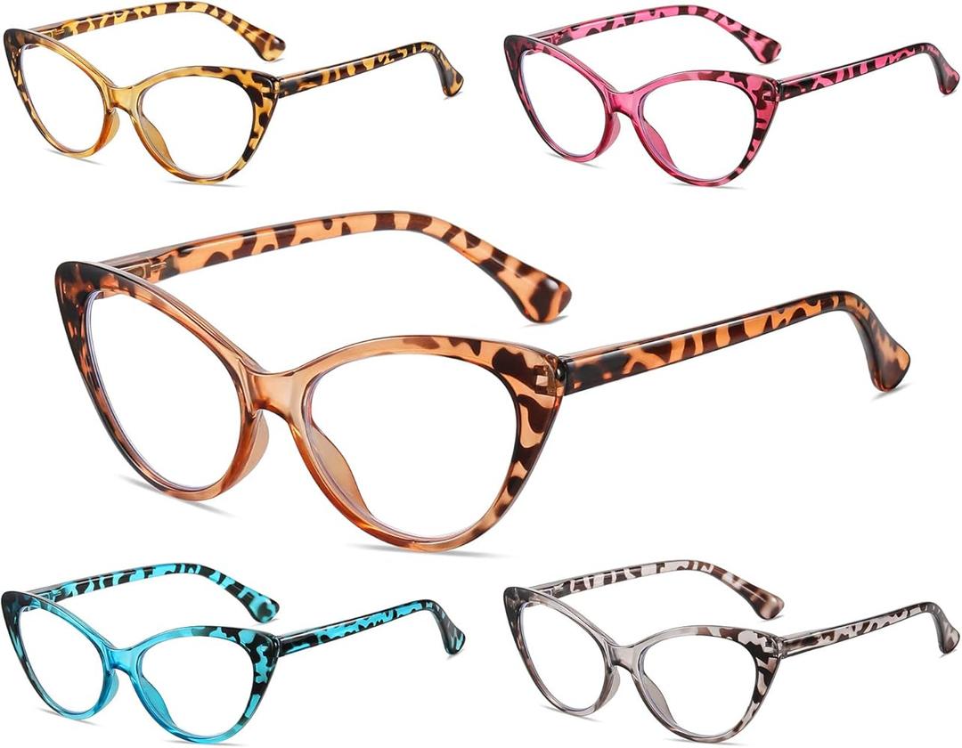 NOVIVON Reading Glasses for Women 5 Pack, Blue Light Blocking Readers Vintage Cat Eye Eyeglasses Anti Glare Filter UV Ray
