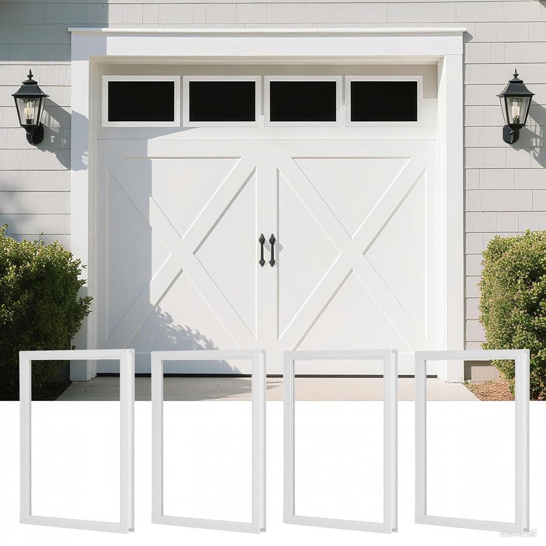 4 Pcs Garage Door Windows, 21"×14" Replacement Vinyl Windows Inserts Kit with UV Resistant Resin Glass, Garage Door Windows Inserts for Exterior Garage Doors, Clear Design (Style2)