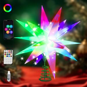 Christmas Tree Topper, Cewuidy,10 Inches Smart LED Xmas Moravian Star Treetop Decor with Remote, Bluetooth App Control-Music Sync Color Changing, Hanging Star Christmas Tree Decor for Indoor/Outdoor