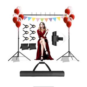 Backdrop Stand, Photo Video Studio 10 x 10FT Adjustable Backdrop Stand, Background Support System Kit with 2 Crossbars, 6 Clamps, 2 Sandbags and Carry Bag for Photography Parties Wedding