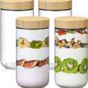 NETANY 4-pack 24oz Glass jars with Airtight Lids, Overnight Oats Containers with Bamboo Lids, Wide mouth Mason Salad jars, Glass Food Storage Containers for Snacks Yogurt Spice Sugar
