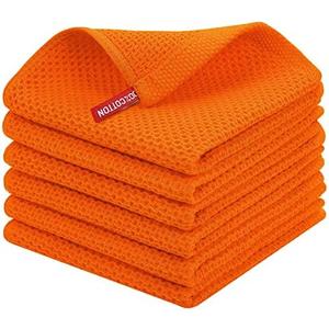 Homaxy 100% Cotton Waffle Weave Kitchen Dish Cloths, Ultra Soft Absorbent Quick Drying Dish Towels, 12 x 12 Inches, 6-Pack, Orange
