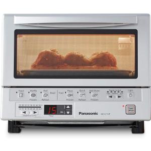 Panasonic FlashXpress Toaster Oven Countertop, 4-Slice Small Toaster Oven Compact Size with Double Infrared Heating, 6 Auto Cook Options and Precise Temperature Control, 1300W - NB-G110P (Silver)