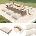 91 x 71 Extra Large Outdoor Boho Picnic Blanket with Beige White Table Runner and 6 Throw Pillow Covers Woven Cotton Yarn Oversize Beach Blanket Washable for Summer Picnic Camp Beach Wedding
