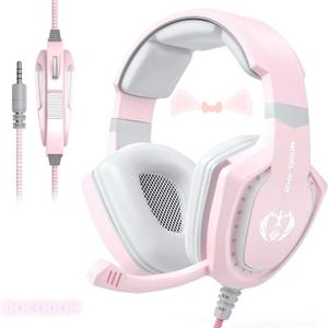 Bocodow Pink Gaming Headset for Girls Women with Microphone, Bass, Stereo Surround Sound Wired OverEar Headphones with Mic for PC Mac Computer PS5 Xbox PS4 Laptop (Pink)