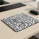 Small White Mouse Pad with Black Line Art Design | Small Mouse Pad for Laptop or Desktop Computer with 1980s Pop Art Design | Smooth Surface for Easy Mousepad Tracking, Non-Slip Base (8.6"x7.1")