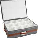 Mug storage box with divider, tea cup and coffee mug storage container with zipper cover and reinforced handle, hard shell, stackable, foldable (Grey red, Mug Storage Case)