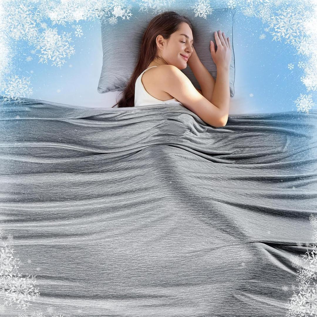 KMUSET Cooling Blanket Twin (60"x80"), Double Sided Summer Cooling Blankets for Hot Sleepers & Night Sweats, Cool Lightweight Blanket for Dorm Room Essentials, Picnic, Gifts for Women Light Grey