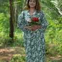 Rifle Green Hand Block Printed Boho Cotton Midi Dress for Women, Floral Print Maternity-Friendly Summer Tunic with Tassel & Pockets (Green, L)