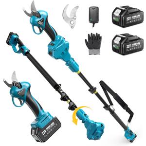 Seesii 2-in-1 Cordless Electric Pruning Shears with Pole, 15Ft Reach, 1.2" Cutting Diameter, 21V 2x 4000mAh Batteries, Battery Powered Tree Pruner with Brushless Motor for Efficient Branch Trimming (Blue)