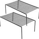 Kitchen Cabinet Organizer Shelf Rack Set of 2, Medium (13 x 9.4 inch) Metal Freezer Organizer Wire Shelves, Plate Dish Storage Rack for Cabinets, Counter, Cupboard, Pantry Organization, Black