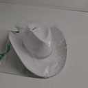 Cowboy Hats with 6 Sequins Stars & Tiara Belt for Women Rodeo Party Hats with Heart Shaped Sunglasses (White)
