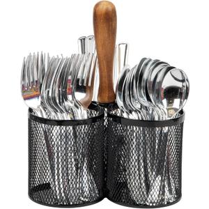 Mind Reader Utensil Holder, Silverware Organizer, Caddy, Cutlery Holder, Kitchen, Metal Mesh, 7.5"L x 7.5"W x 9.75"H, Black