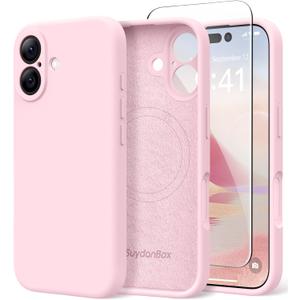 Magnetic for iPhone 17 Case, Compatible with MagSafe, [Full Camera Protection][Screen Protector] Silicone Shockproof Protective Phone Case for iPhone 17 6.3", Chalk Pink