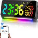 Samshow 120db Super Loud Alarm Clock Heavy Sleepers Adults, Loud Alarm Clock Bluetooth Sync Time,15 Wake Up Sounds, 7 Color Night Light, Dynamic RGB Color, 0-100% Dimmer, Snooze,DST, LED Dispay