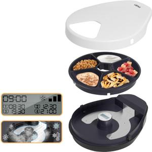 Cat Wet Food Automatic Feeder with Cooling, Semiconductor Refrigeration, with Timer, 5 Food Compartments for 330g Pet Food Each, Premium Meal Plates, Washable, for Cats (UBPET)