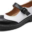XMM Mary Jane Shoes Women Mary Janes Flats Ladies Oxford Shoes for Women Comfort Leather Round Toe Non-Slip Dressy Casual Cute Girls School Work Shoes (8, Black/White)