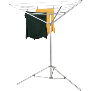 Household Essentials Portable Umbrella Clothesline, 64 Ft of Hanging Space, Pre-Strung with Stable Base, Silver