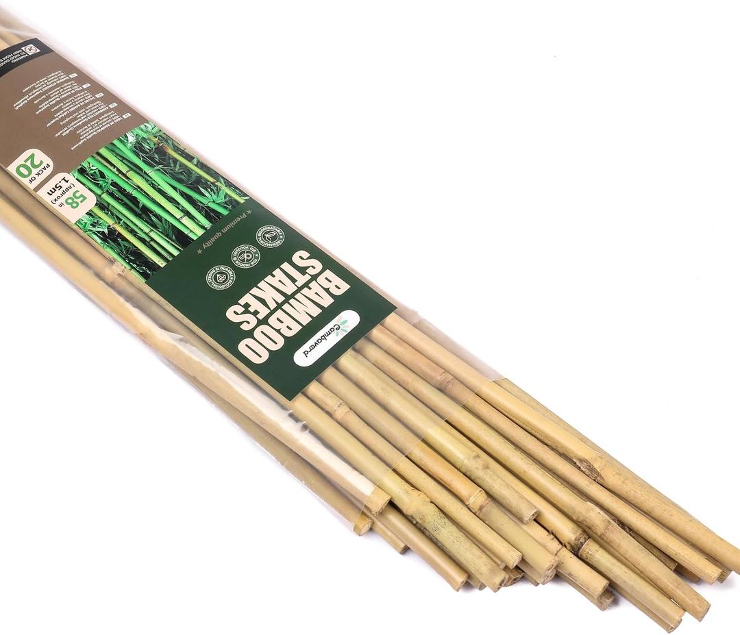 Cambaverd Bamboo Stakes for Plants, Natural Bamboo Plants Stakes 5 Feet, Garden Stakes for Climbing Plants Tomatoes, Beans, Potted Plants - 20Pcs Bamboo Poles (58in, Approx 5FT)